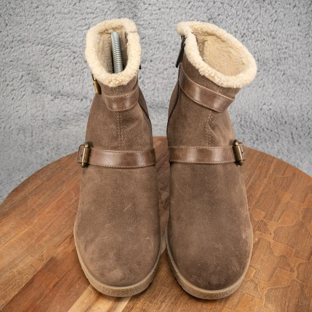$398 RARE Aquatalia‎ US 9 Shearling Brown Suede Wedge Winter Ankle Boot